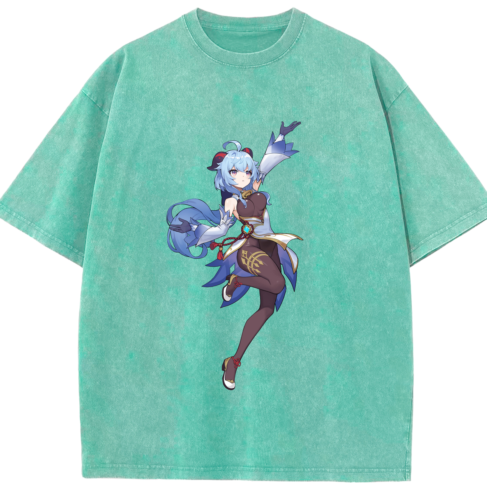 げんし神 甘雨 かんう genshin Ganyu 綿100% ヴィンテージ風 半袖Tシャツ（フロントプリント）